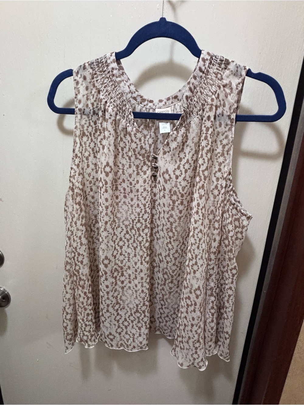 Canyon River Blues Beige Floral Smocked Neck Sleeveless Top